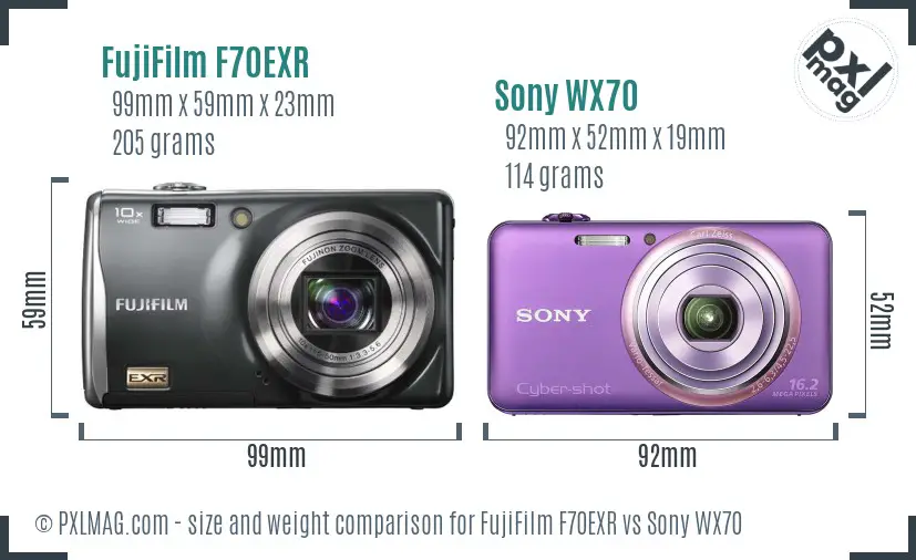 FujiFilm F70EXR vs Sony WX70 size comparison FujiFilm F70EXR vs Sony WX70 size comparison