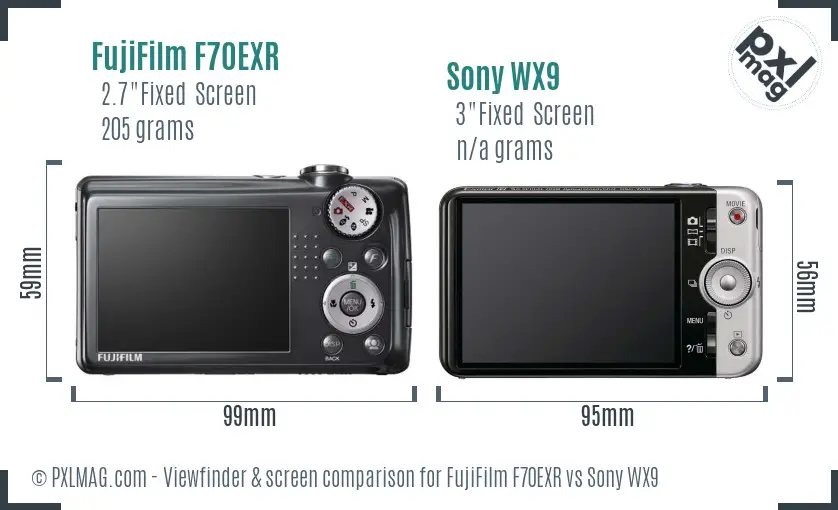 FujiFilm F70EXR vs Sony WX9 Screen and Viewfinder comparison