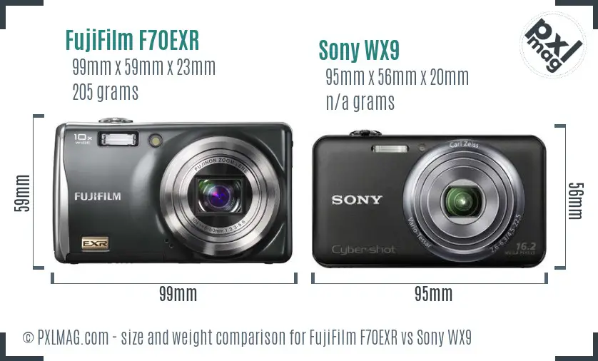 FujiFilm F70EXR vs Sony WX9 size comparison