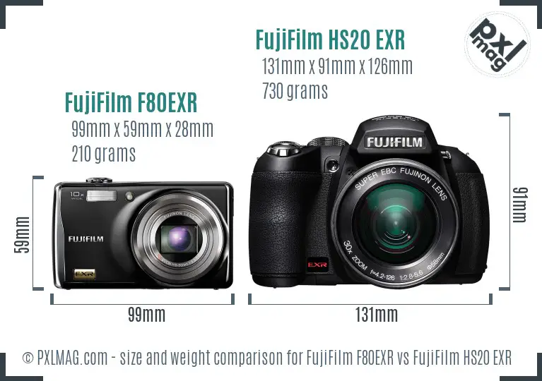FujiFilm F80EXR vs FujiFilm HS20 EXR size comparison FujiFilm F80EXR vs FujiFilm HS20 EXR size comparison
