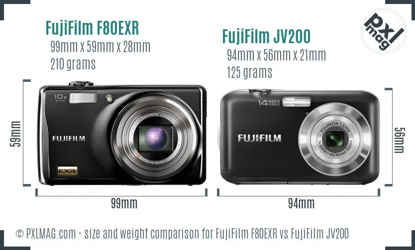 FujiFilm F80EXR vs FujiFilm JV200 size comparison