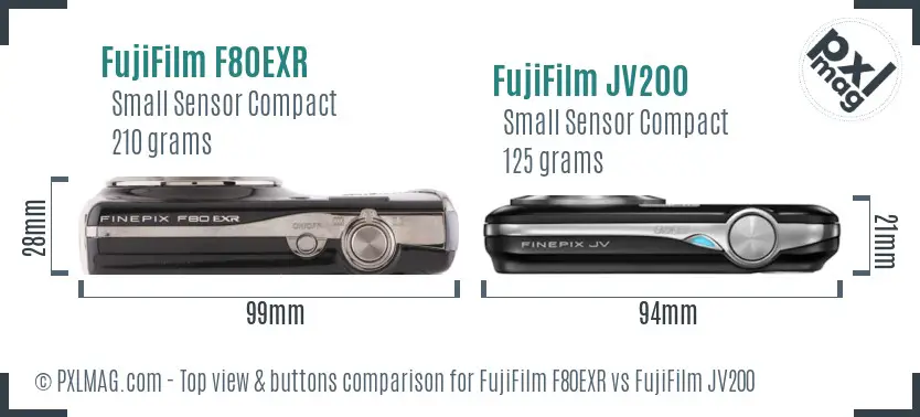 FujiFilm F80EXR vs FujiFilm JV200 top view buttons comparison