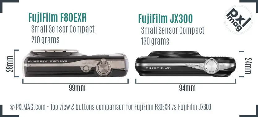 FujiFilm F80EXR vs FujiFilm JX300 top view buttons comparison