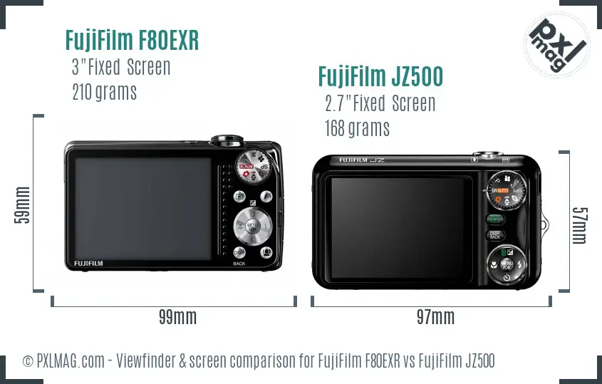 FujiFilm F80EXR vs FujiFilm JZ500 Screen and Viewfinder comparison