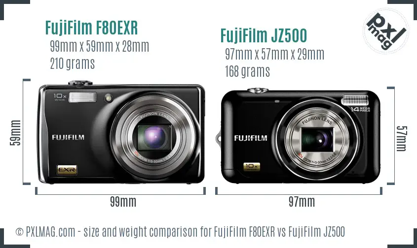 FujiFilm F80EXR vs FujiFilm JZ500 size comparison