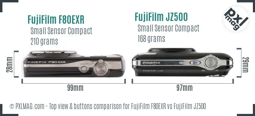 FujiFilm F80EXR vs FujiFilm JZ500 top view buttons comparison