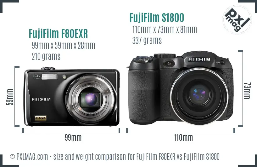 FujiFilm F80EXR vs FujiFilm S1800 size comparison FujiFilm F80EXR vs FujiFilm S1800 size comparison