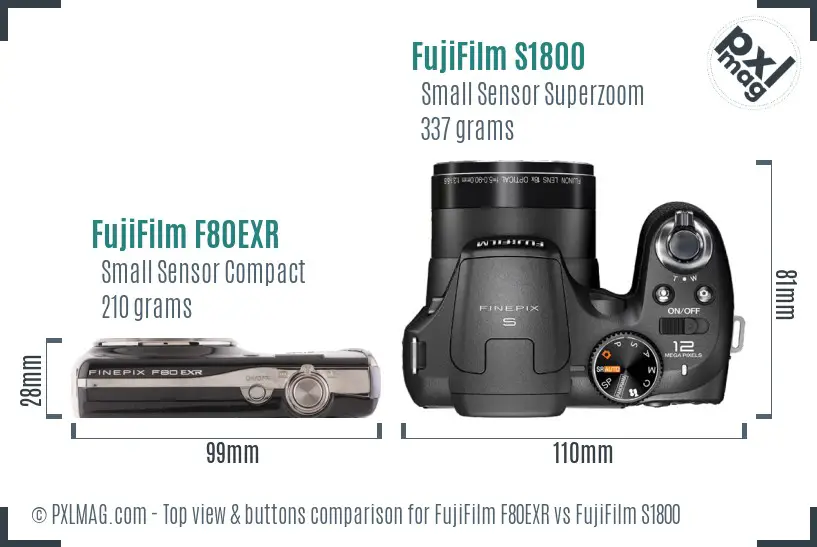 FujiFilm F80EXR vs FujiFilm S1800 top view buttons comparison FujiFilm F80EXR vs FujiFilm S1800 top view buttons comparison