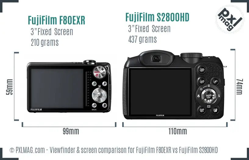 FujiFilm F80EXR vs FujiFilm S2800HD Screen and Viewfinder comparison