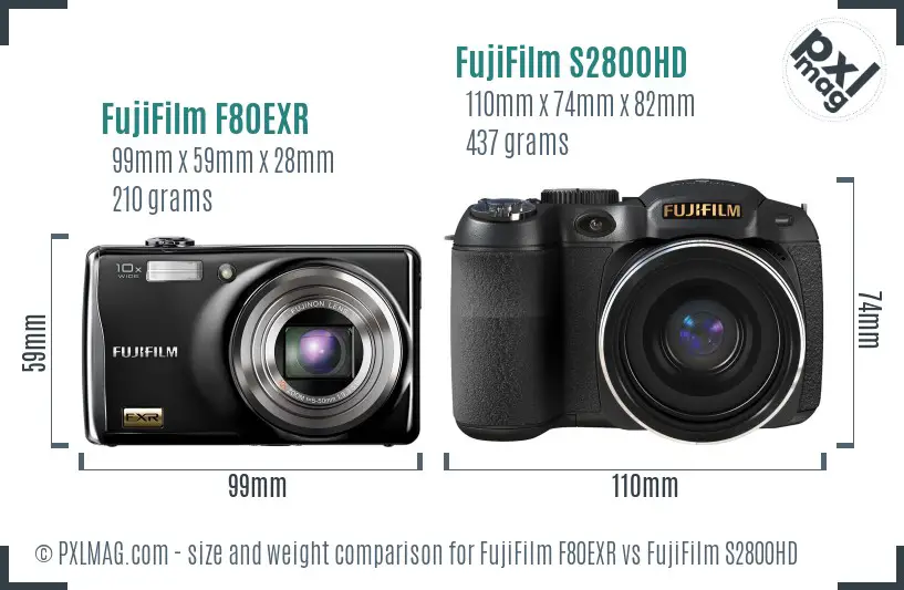 FujiFilm F80EXR vs FujiFilm S2800HD size comparison