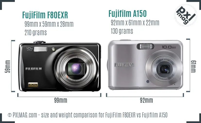 FujiFilm F80EXR vs Fujifilm A150 size comparison FujiFilm F80EXR vs Fujifilm A150 size comparison