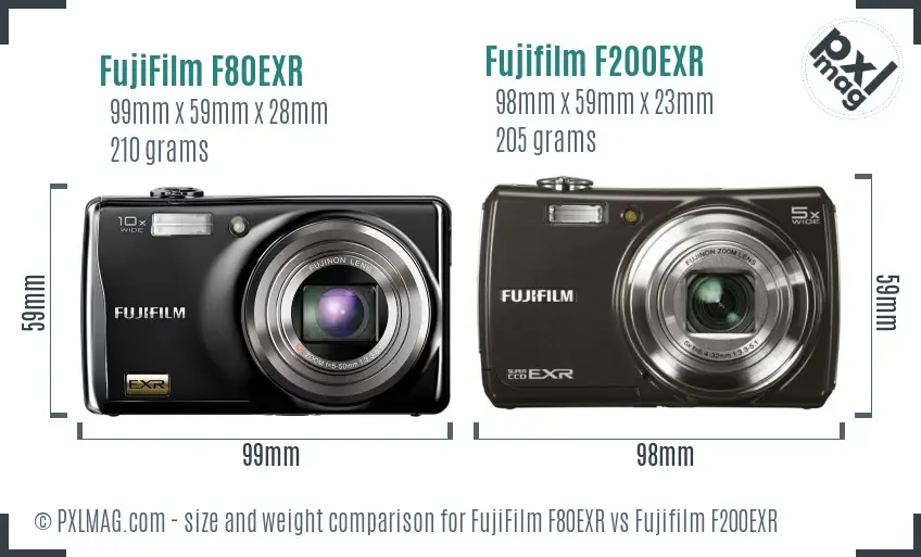 FujiFilm F80EXR vs Fujifilm F200EXR size comparison