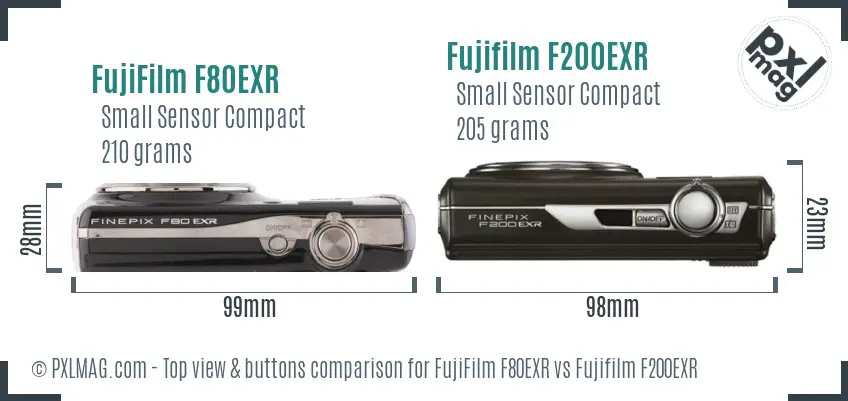 FujiFilm F80EXR vs Fujifilm F200EXR top view buttons comparison