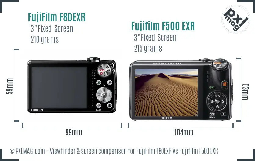 FujiFilm F80EXR vs Fujifilm F500 EXR Screen and Viewfinder comparison