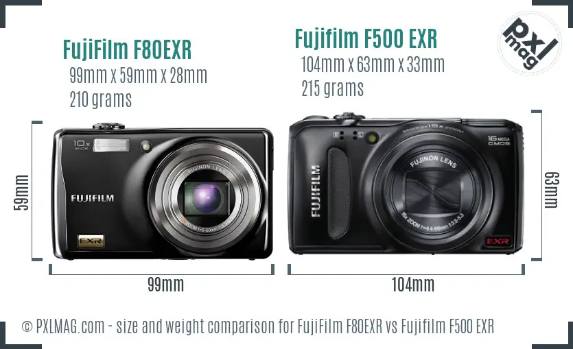 FujiFilm F80EXR vs Fujifilm F500 EXR size comparison