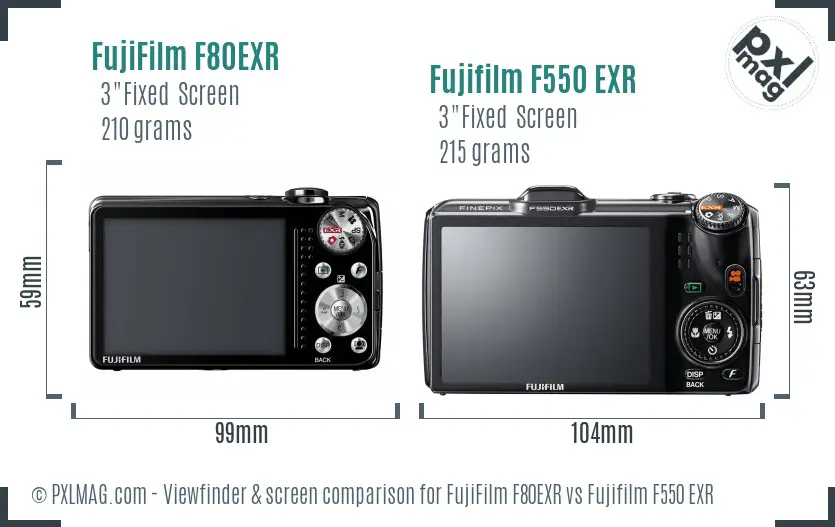 FujiFilm F80EXR vs Fujifilm F550 EXR Screen and Viewfinder comparison
