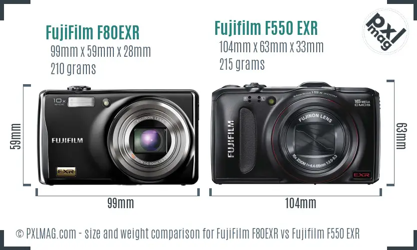 FujiFilm F80EXR vs Fujifilm F550 EXR size comparison