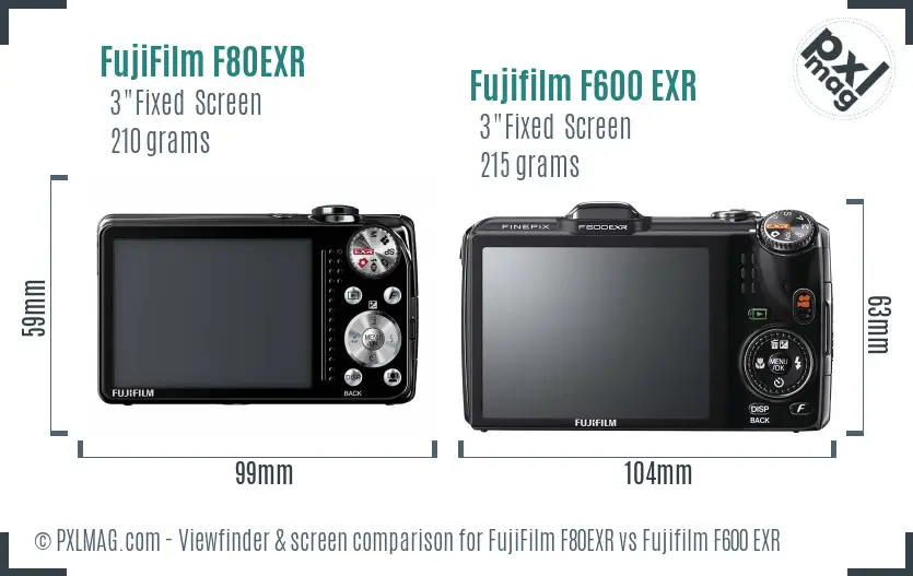 FujiFilm F80EXR vs Fujifilm F600 EXR Screen and Viewfinder comparison