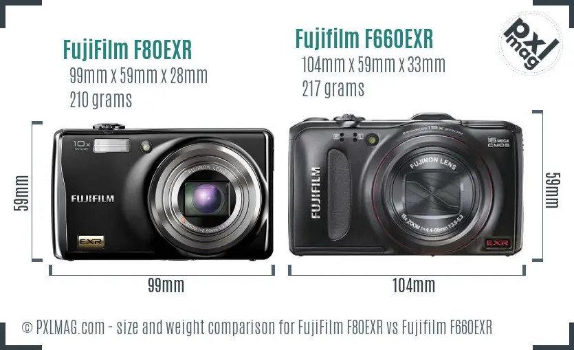 FujiFilm F80EXR vs Fujifilm F660EXR size comparison