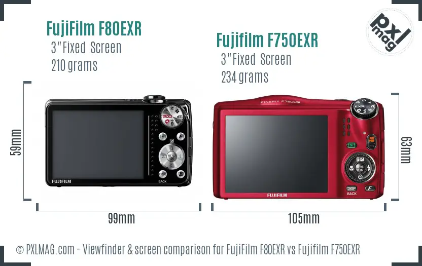 FujiFilm F80EXR vs Fujifilm F750EXR Screen and Viewfinder comparison