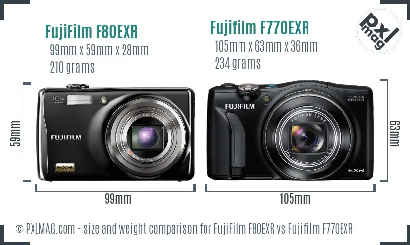 FujiFilm F80EXR vs Fujifilm F770EXR size comparison