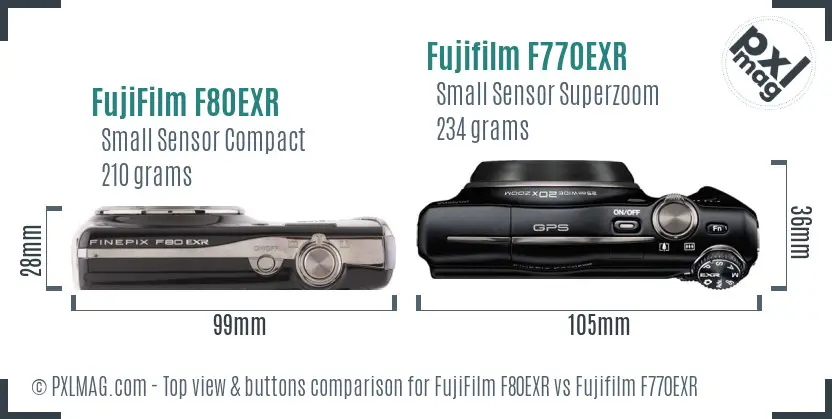 FujiFilm F80EXR vs Fujifilm F770EXR top view buttons comparison
