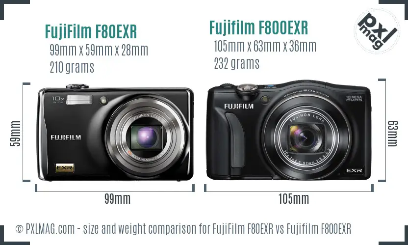 FujiFilm F80EXR vs Fujifilm F800EXR size comparison
