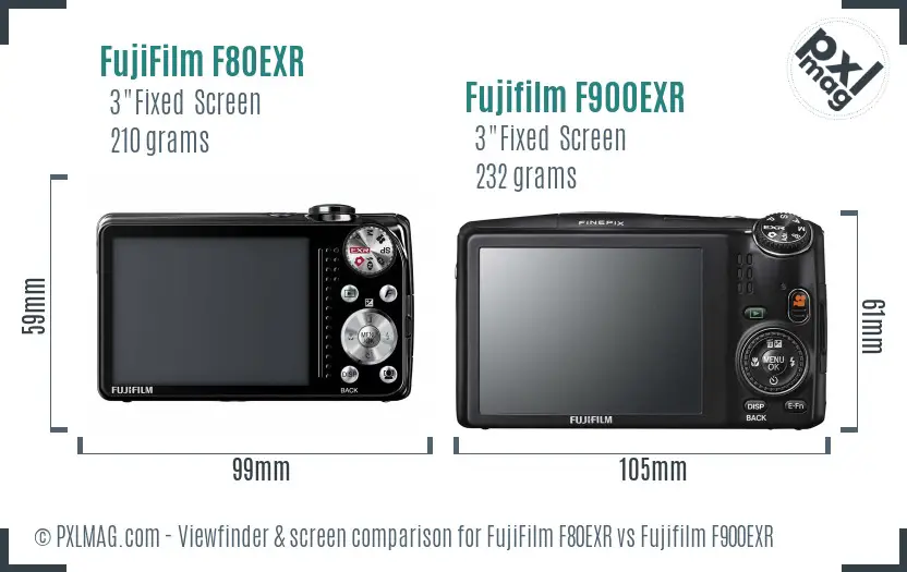 FujiFilm F80EXR vs Fujifilm F900EXR Screen and Viewfinder comparison