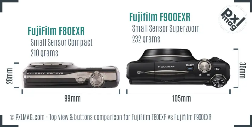 FujiFilm F80EXR vs Fujifilm F900EXR top view buttons comparison