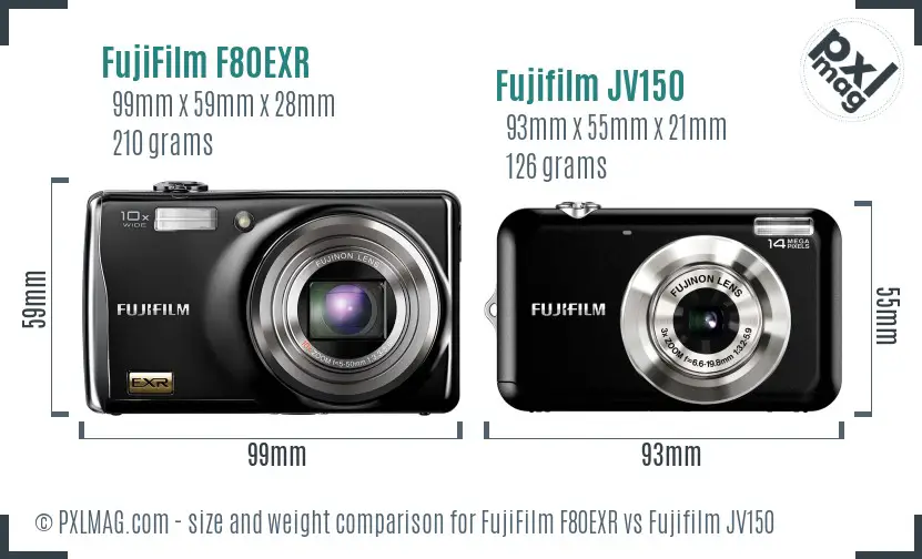 FujiFilm F80EXR vs Fujifilm JV150 size comparison FujiFilm F80EXR vs Fujifilm JV150 size comparison