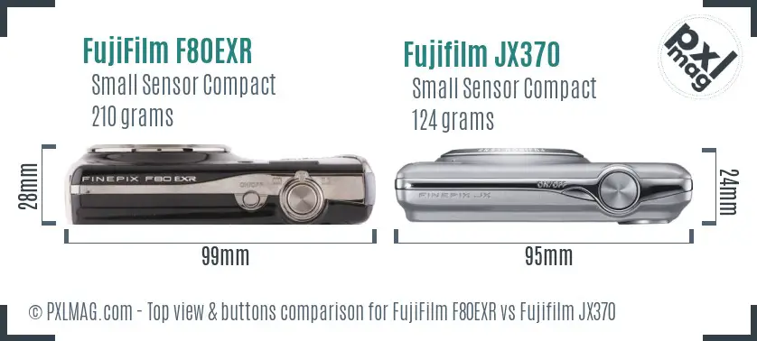 FujiFilm F80EXR vs Fujifilm JX370 top view buttons comparison