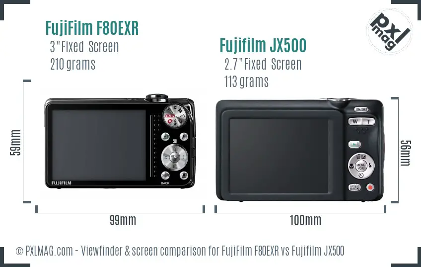 FujiFilm F80EXR vs Fujifilm JX500 Screen and Viewfinder comparison