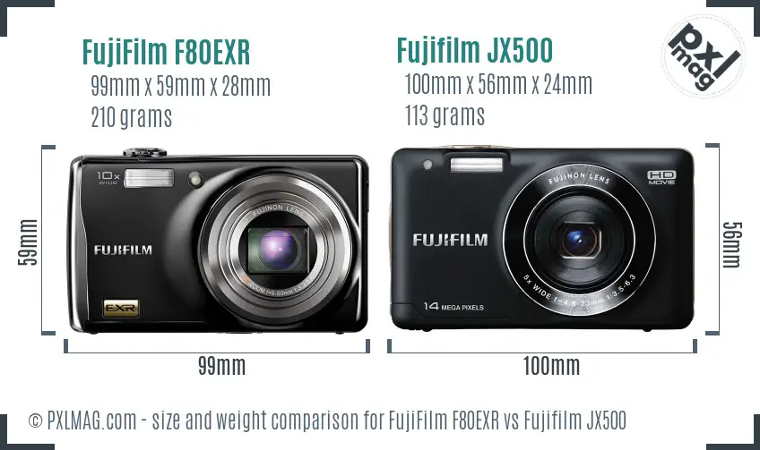FujiFilm F80EXR vs Fujifilm JX500 size comparison