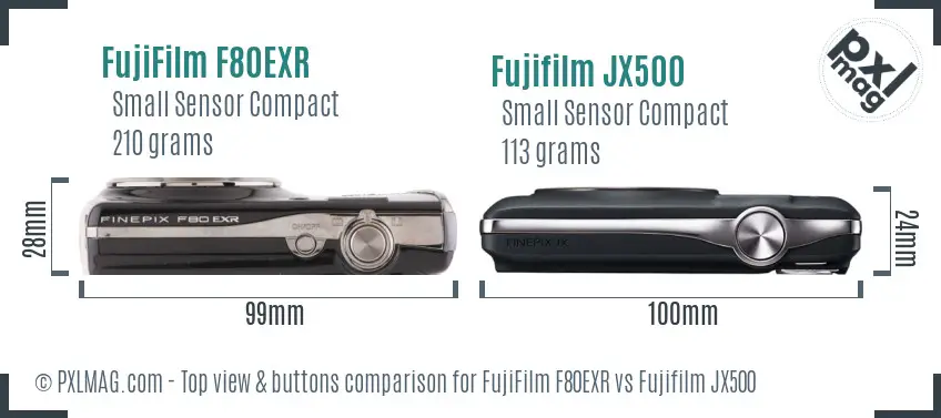 FujiFilm F80EXR vs Fujifilm JX500 top view buttons comparison