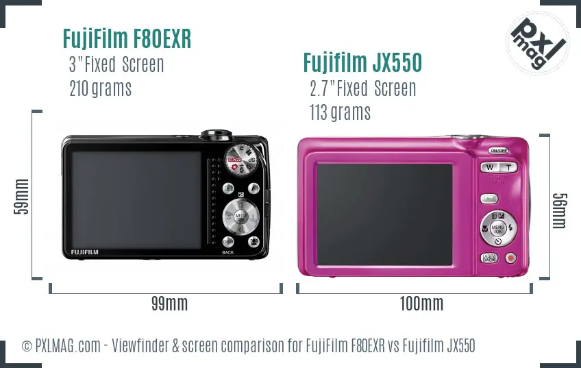 FujiFilm F80EXR vs Fujifilm JX550 Screen and Viewfinder comparison