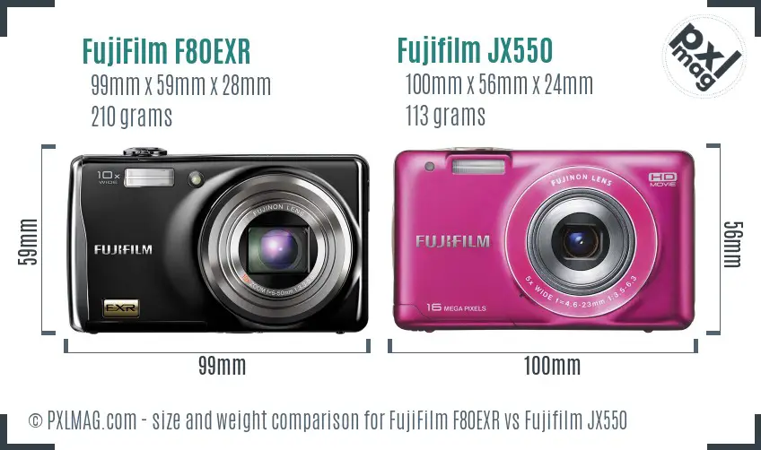 FujiFilm F80EXR vs Fujifilm JX550 size comparison