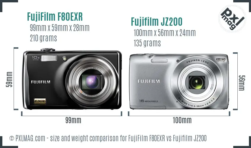 FujiFilm F80EXR vs Fujifilm JZ200 size comparison FujiFilm F80EXR vs Fujifilm JZ200 size comparison