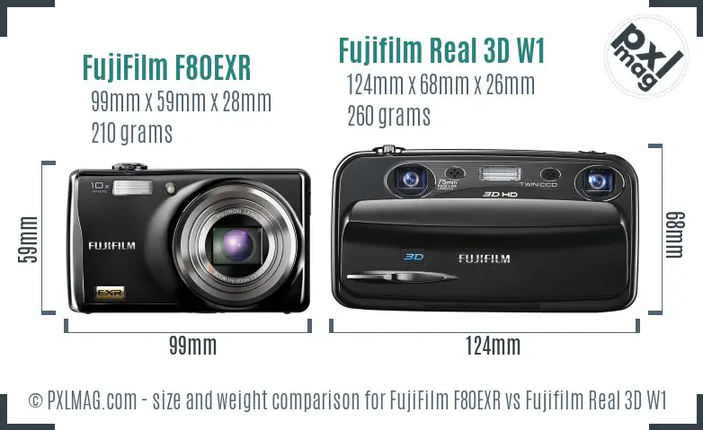 FujiFilm F80EXR vs Fujifilm Real 3D W1 size comparison