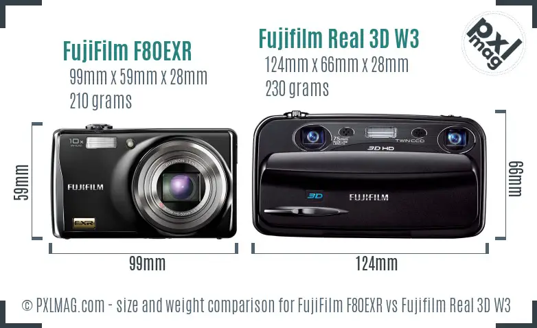 FujiFilm F80EXR vs Fujifilm Real 3D W3 size comparison