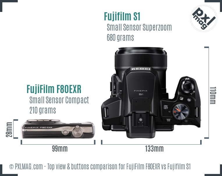 FujiFilm F80EXR vs Fujifilm S1 top view buttons comparison