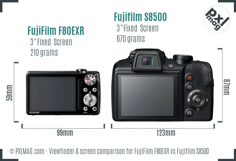 FujiFilm F80EXR vs Fujifilm S8500 Screen and Viewfinder comparison