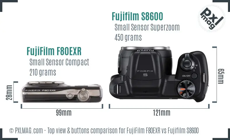 FujiFilm F80EXR vs Fujifilm S8600 top view buttons comparison FujiFilm F80EXR vs Fujifilm S8600 top view buttons comparison