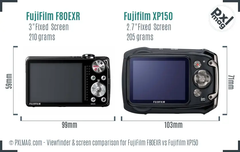FujiFilm F80EXR vs Fujifilm XP150 Screen and Viewfinder comparison
