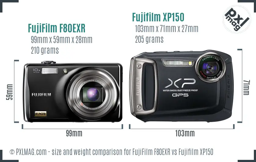 FujiFilm F80EXR vs Fujifilm XP150 size comparison