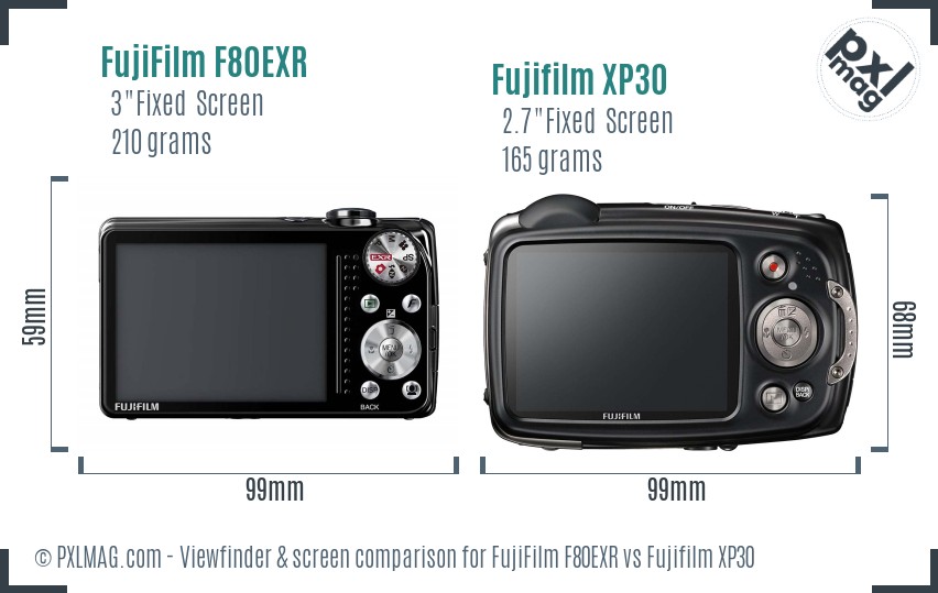 FujiFilm F80EXR vs Fujifilm XP30 Screen and Viewfinder comparison