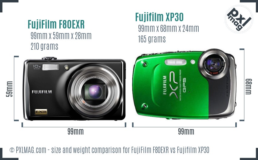 FujiFilm F80EXR vs Fujifilm XP30 size comparison