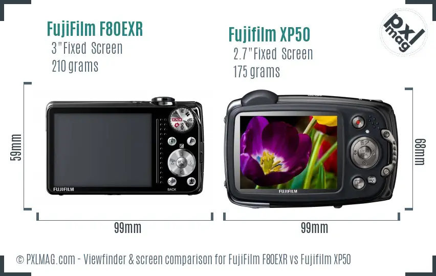 FujiFilm F80EXR vs Fujifilm XP50 Screen and Viewfinder comparison