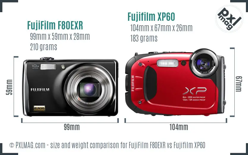 FujiFilm F80EXR vs Fujifilm XP60 size comparison