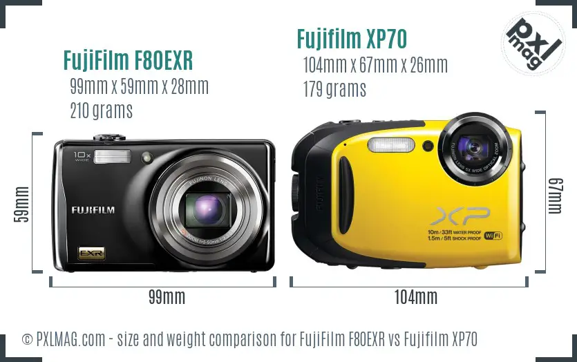 FujiFilm F80EXR vs Fujifilm XP70 size comparison