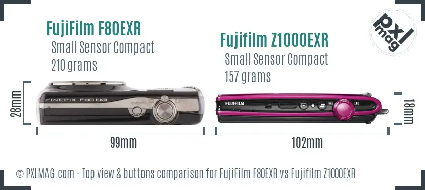 FujiFilm F80EXR vs Fujifilm Z1000EXR top view buttons comparison
